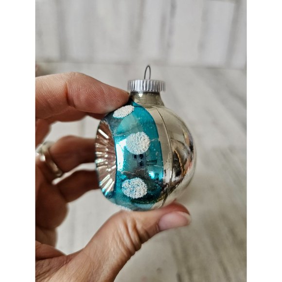 Vintage West Germany reflector mini ball ornament blue green silver Xmas tree - Picture 3 of 13